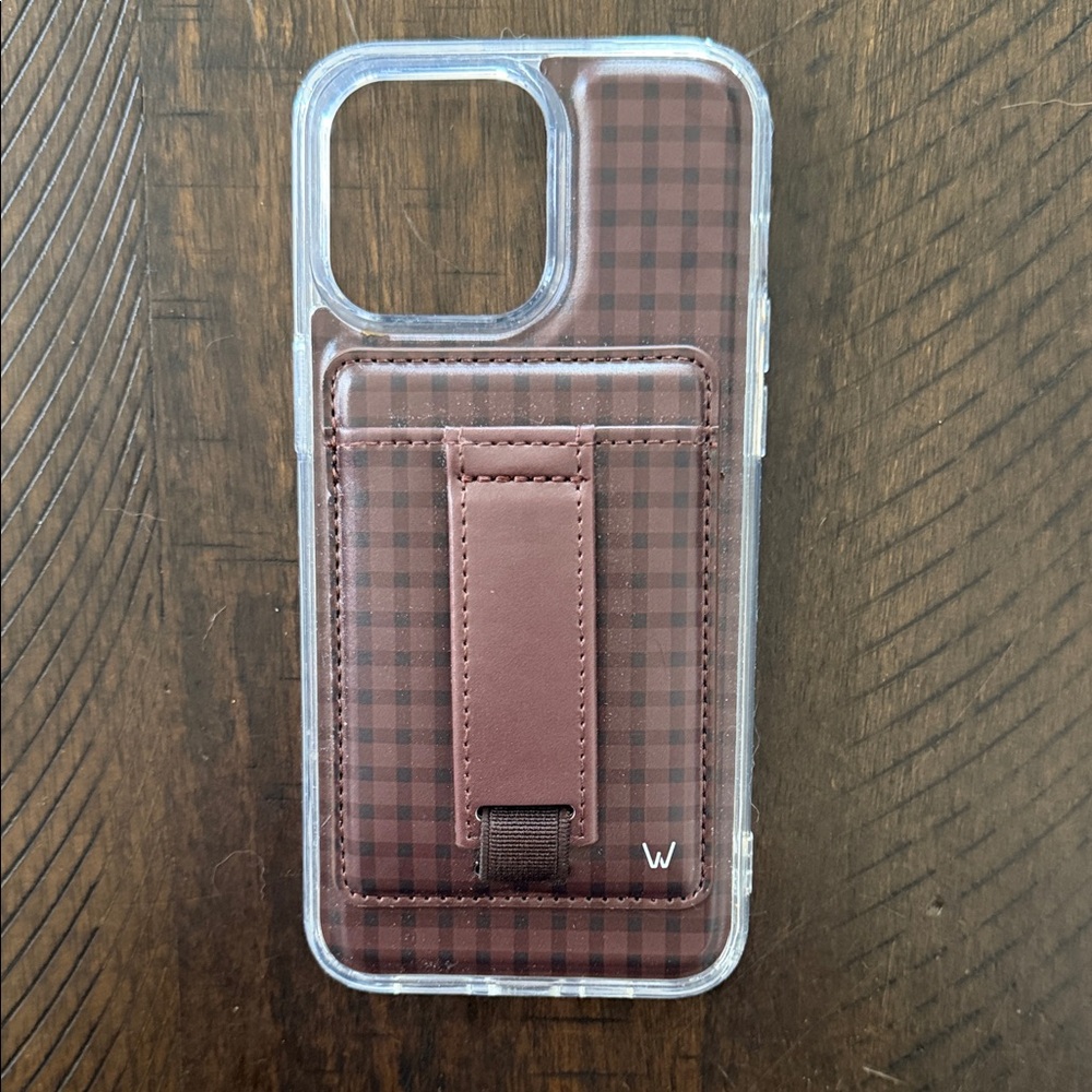 Elegant Brown Checkered Phone Case with Stand